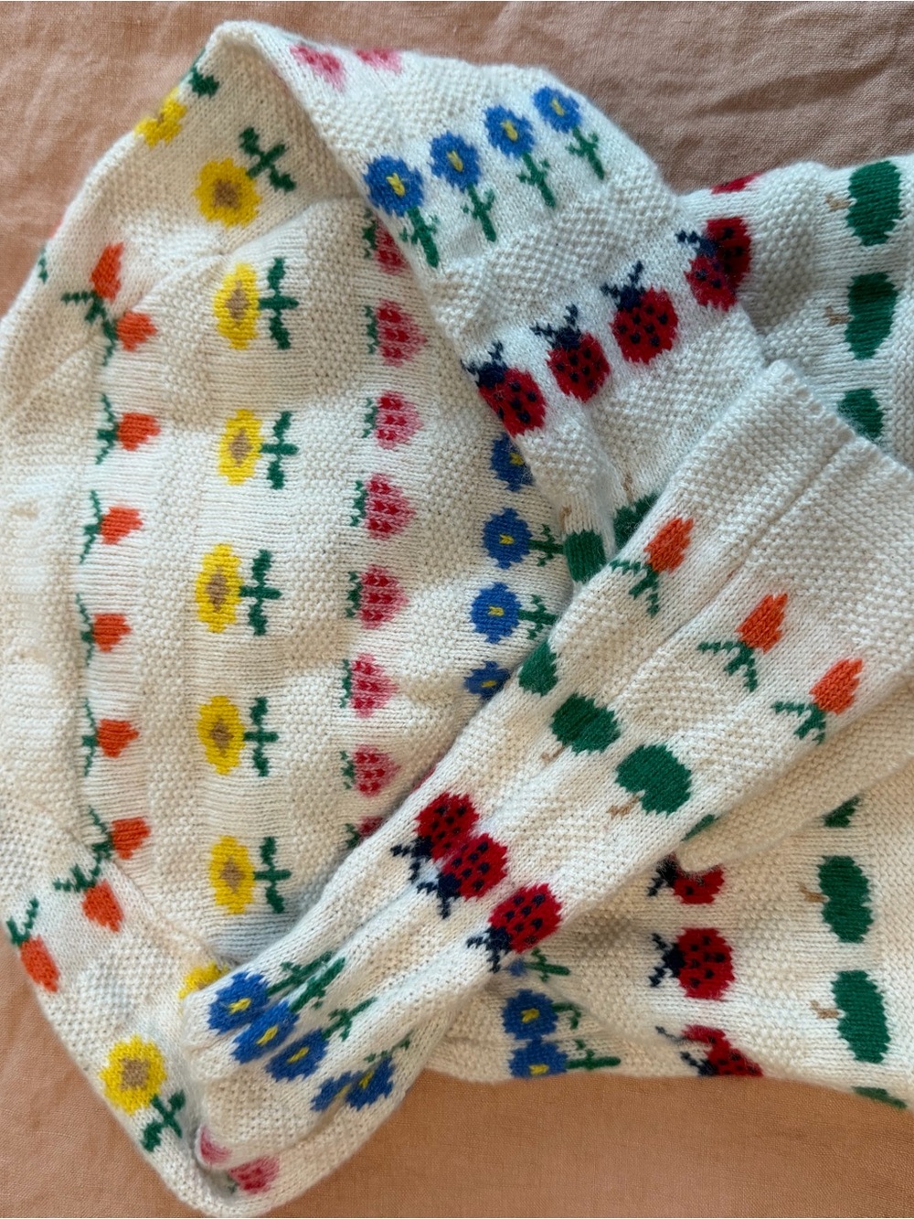 Baby Boden Cream Floral & Fruit Knit Cardigan with Multicolor Motifs (12-18 mo) - Picture 5 of 6